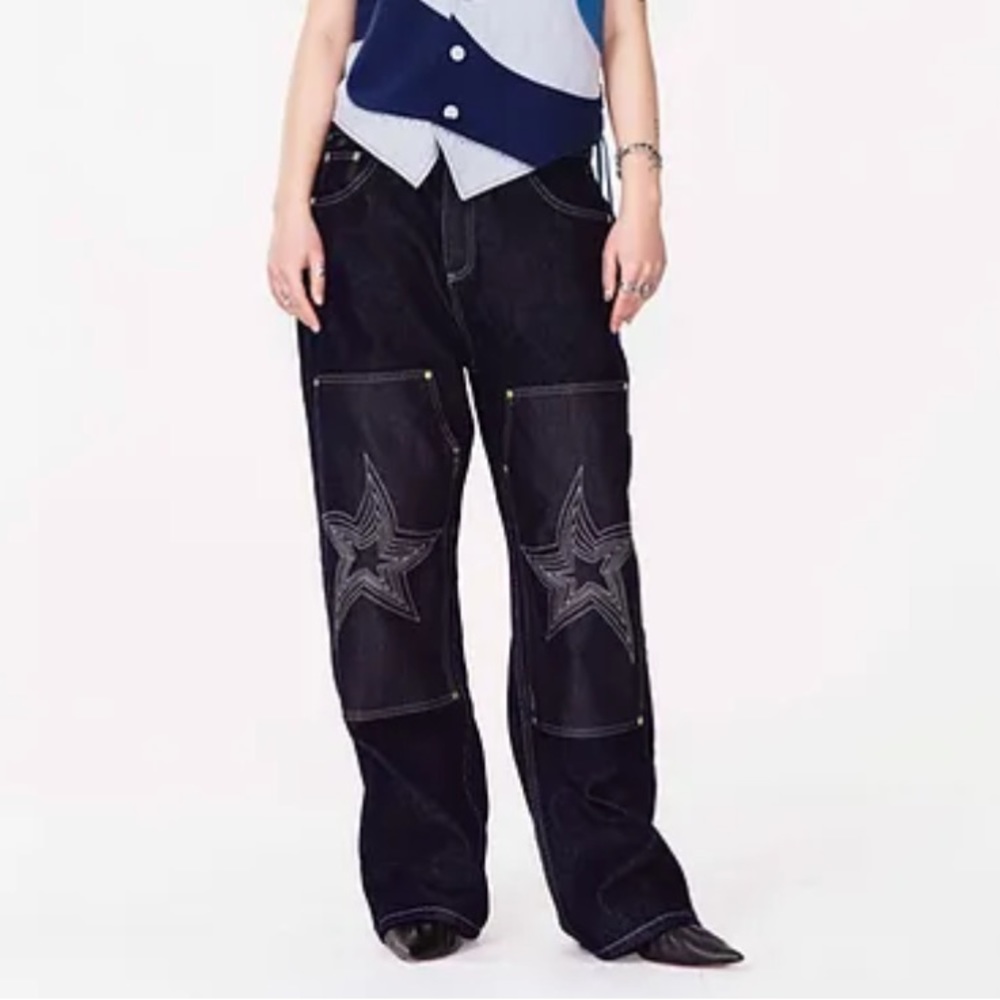 House of Sunny Only Shooting Star Jeans Low Rise Wide Leg Slouchy Streetwear M